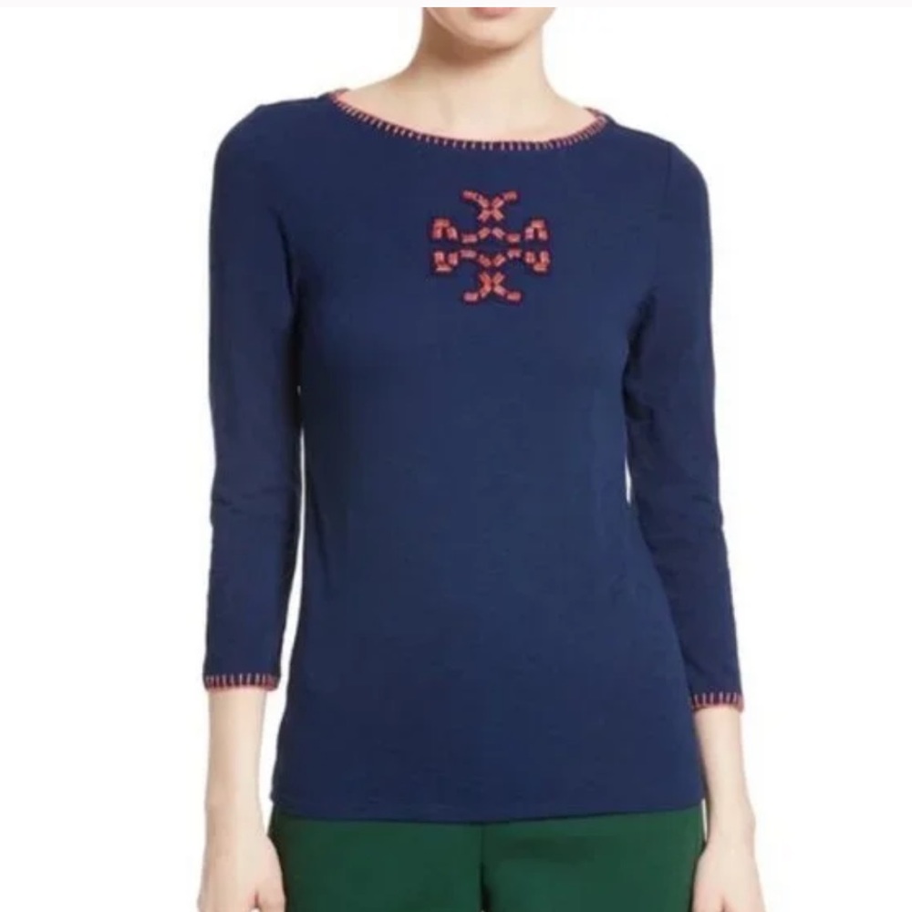 Tory Burch Jayda beaded 3/4 sleeve top M